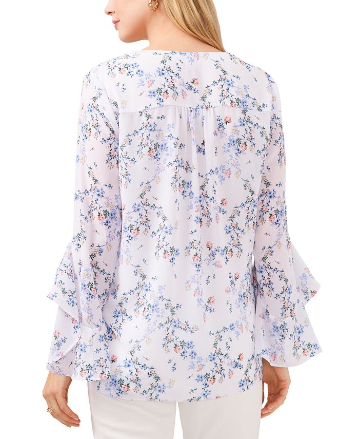 Blusa feminina Vince Camuto com estampa floral, manga 3/4 e decote em V, branca
