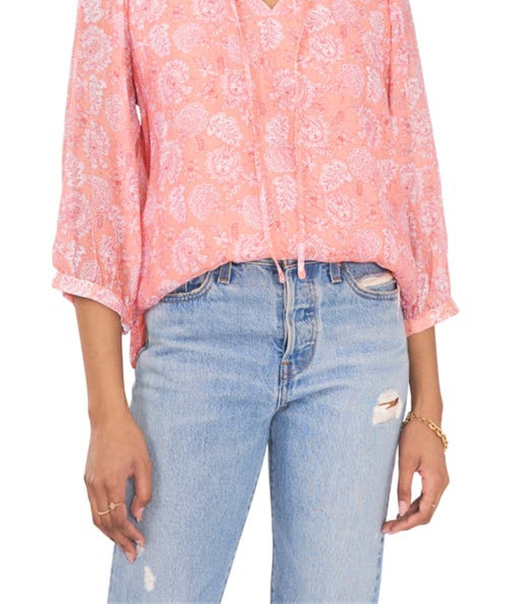 Blusa feminina Vince Camuto com decote em V e manga curta, rosa, tamanho grande