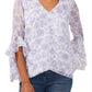 Blusa feminina Vince Camuto com estampa floral e mangas bufantes, branca, tamanho extragrande