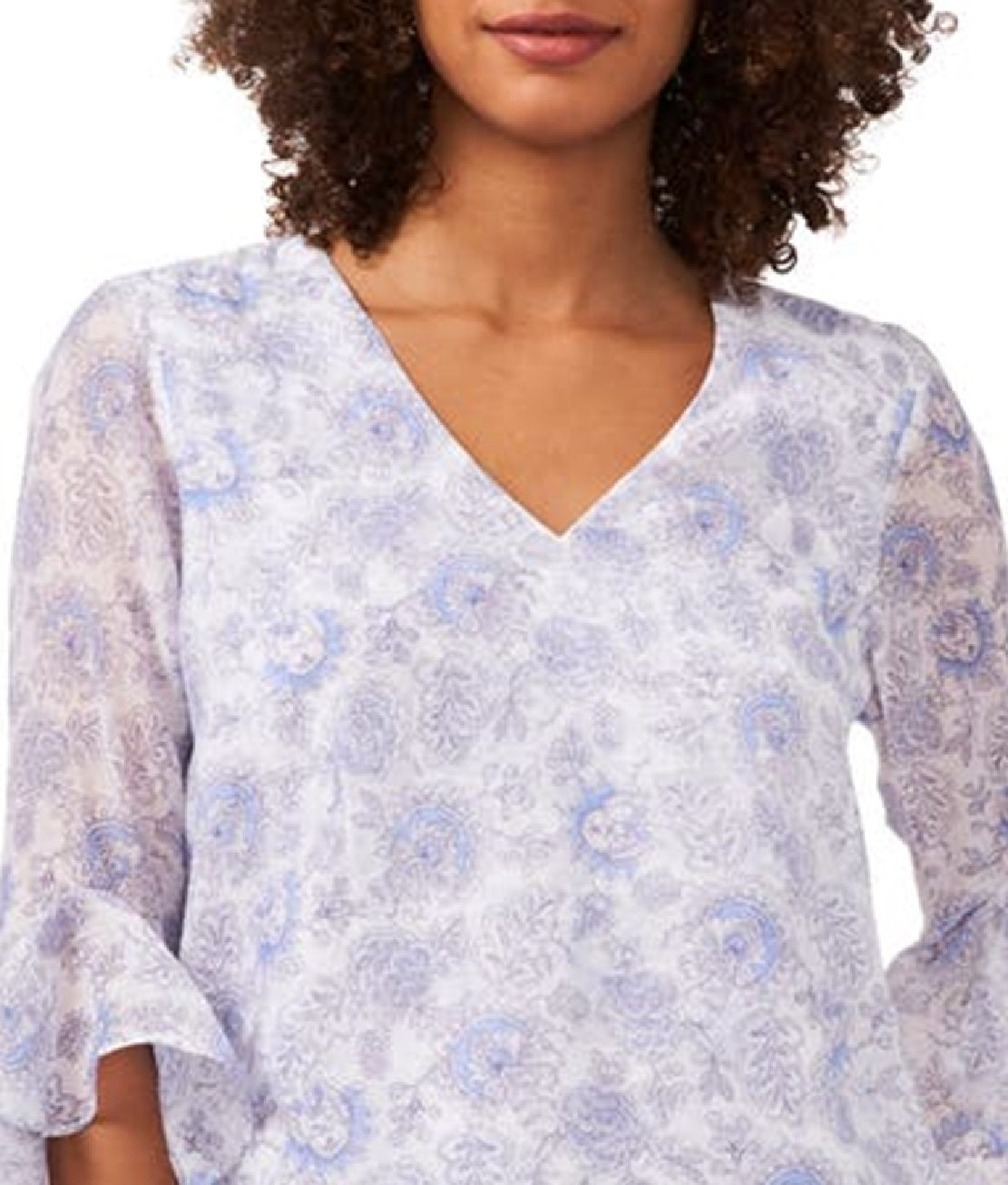 Blusa feminina Vince Camuto com estampa floral e mangas bufantes, branca, tamanho extragrande