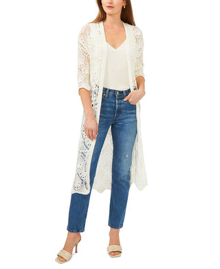 Vince Camuto Duster Feminino Open Stitch Branco Tamanho Médio