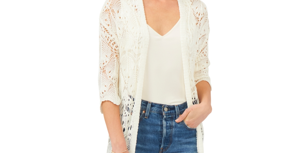 Vince Camuto Duster Feminino Open Stitch Branco Tamanho Médio