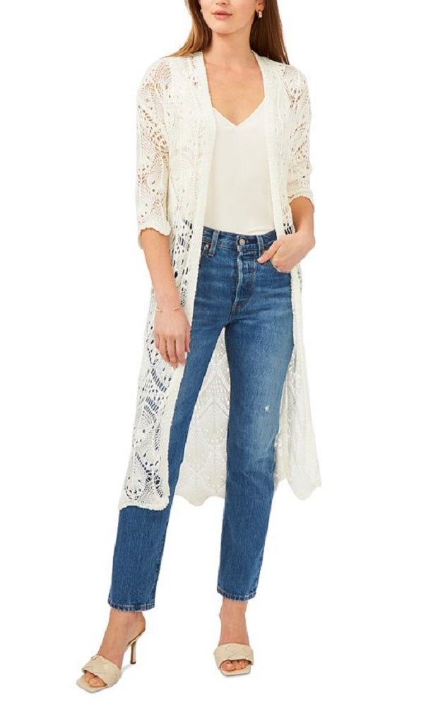 Vince Camuto Duster Feminino Open Stitch Branco Tamanho Pequeno