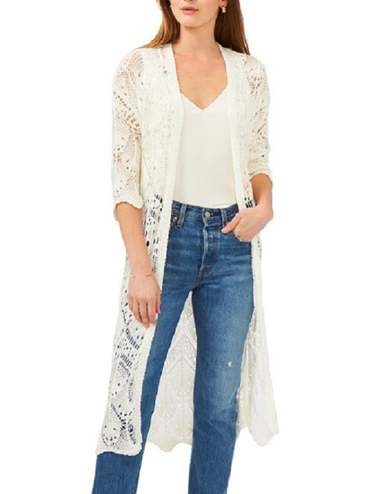 Vince Camuto Duster Feminino Open Stitch Branco Tamanho Pequeno