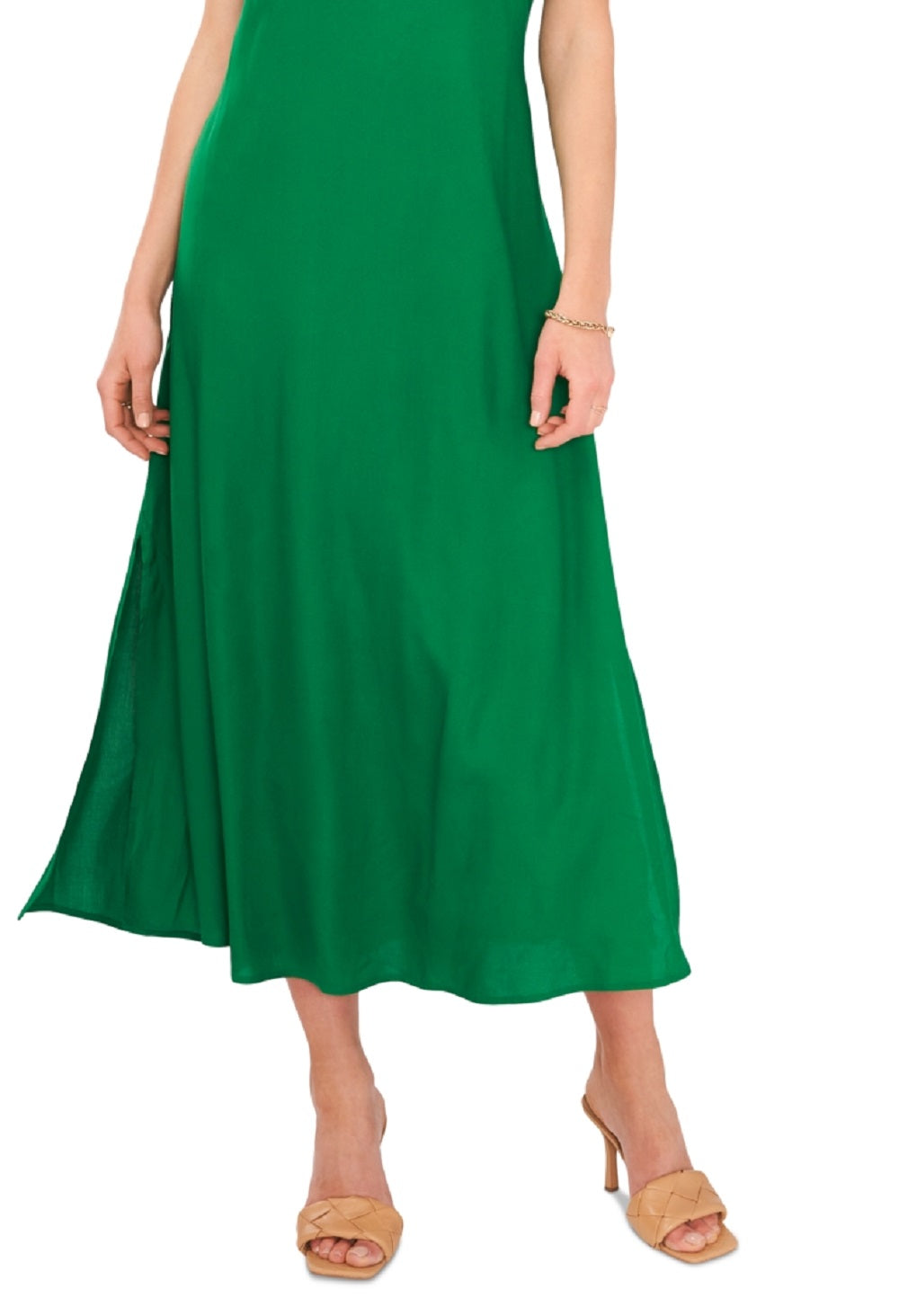 Vestido midi Challis sem mangas com decote em V feminino Vince Camuto, verde, tamanho pequeno
