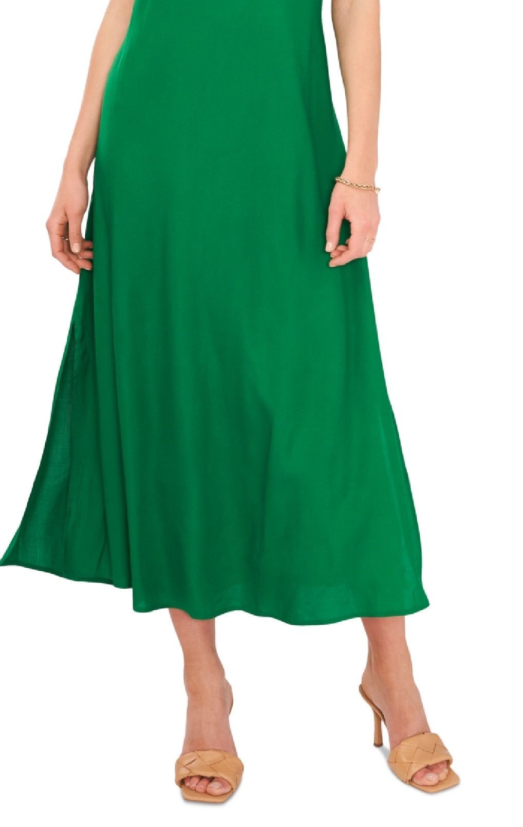 Vestido midi Challis sem mangas com decote em V feminino Vince Camuto, verde, tamanho extragrande
