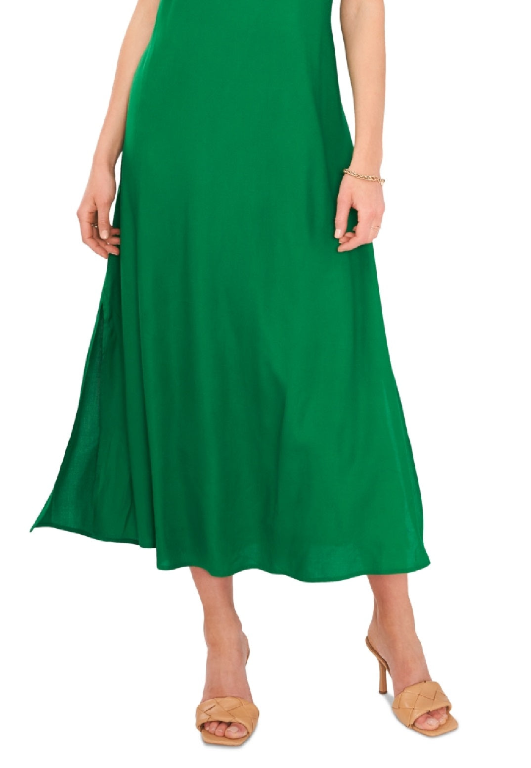 Vestido midi sem mangas Challis com decote em V feminino Vince Camuto, verde, tamanho XX-S