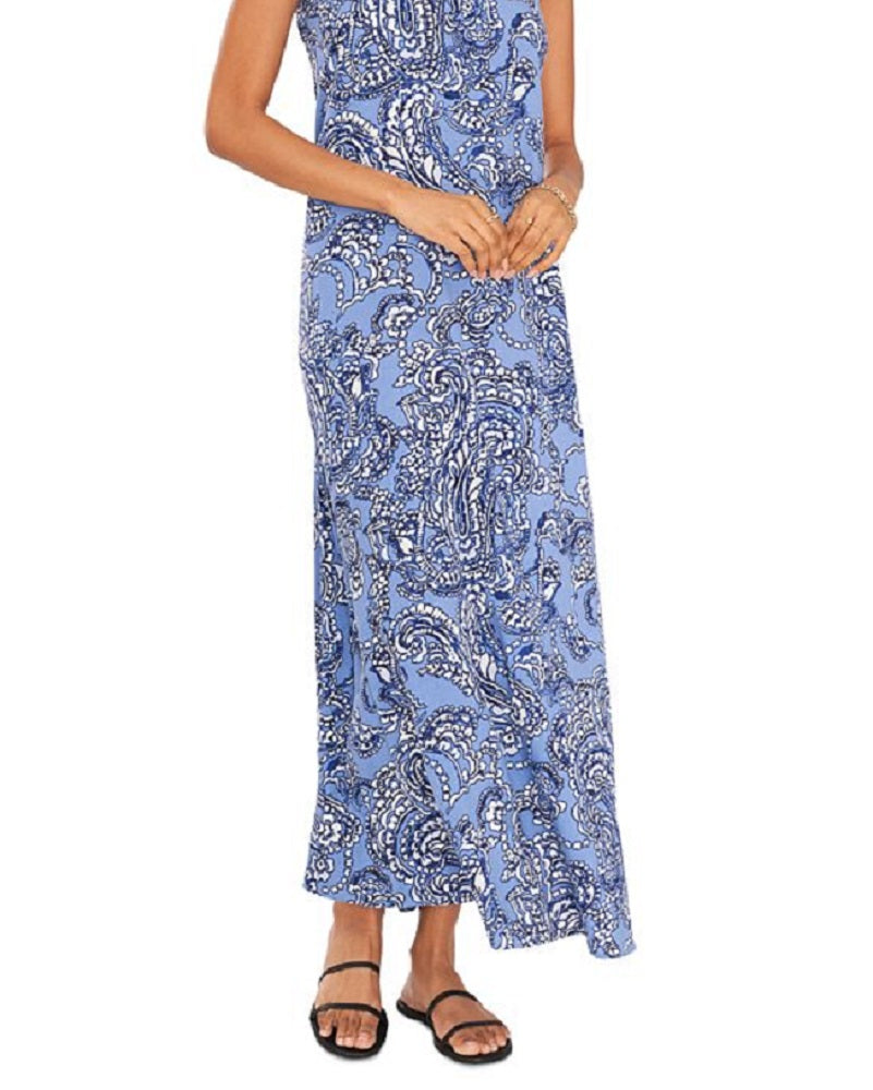 Vestido longo feminino Vince Camuto com estampa paisley azul, tamanho grande