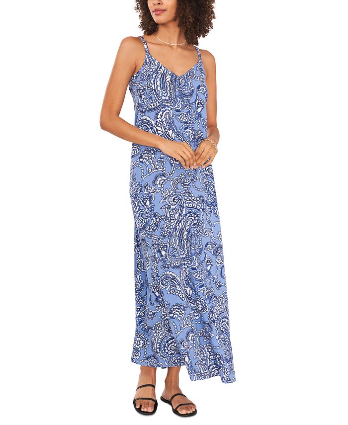 Vestido longo feminino com estampa paisley da Vince Camuto, azul