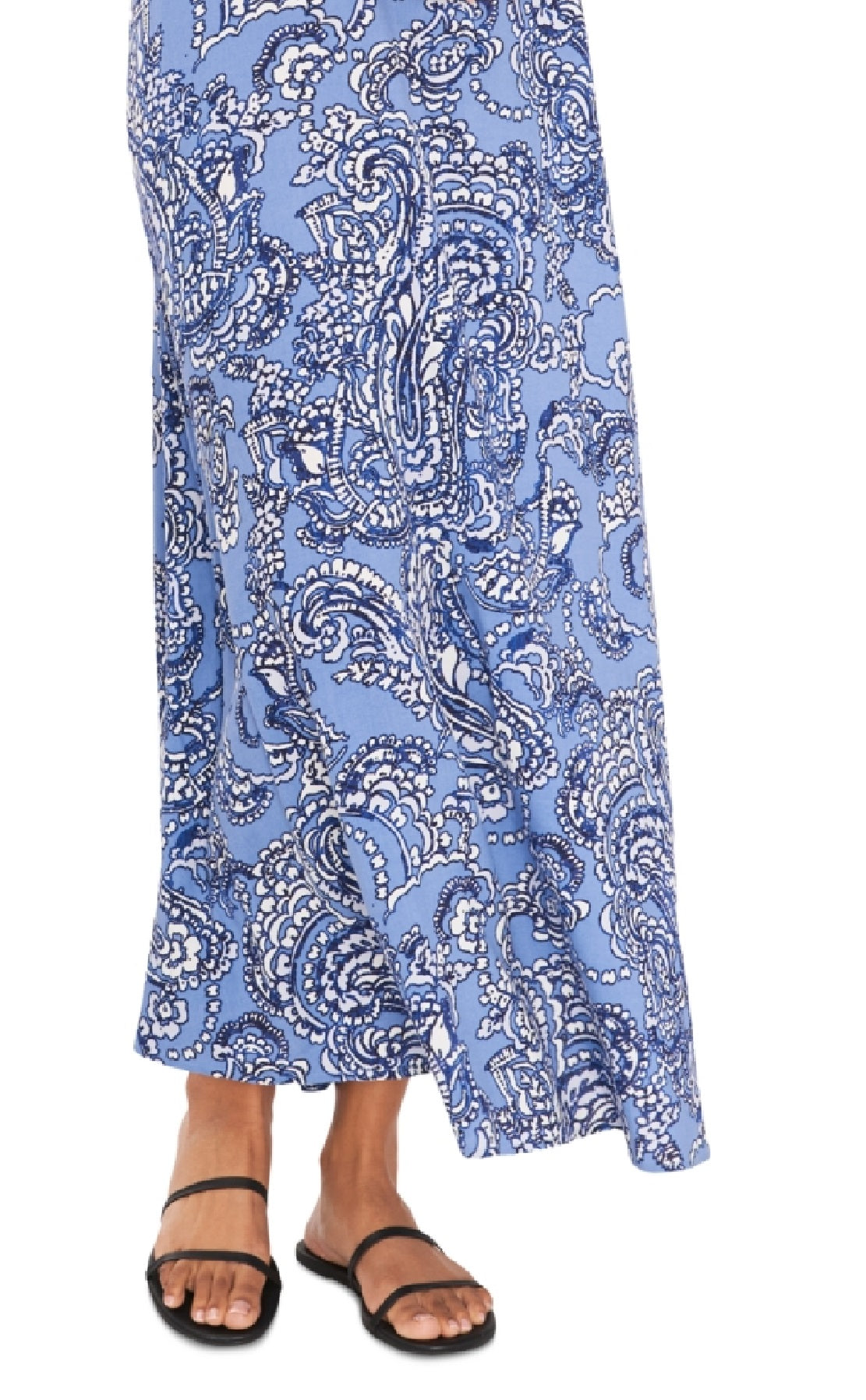 Vestido longo feminino Vince Camuto com estampa paisley azul, tamanho extragrande