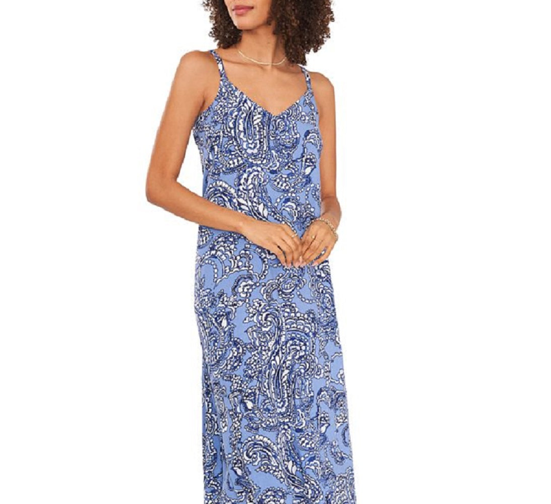 Vestido longo feminino com estampa paisley da Vince Camuto, azul