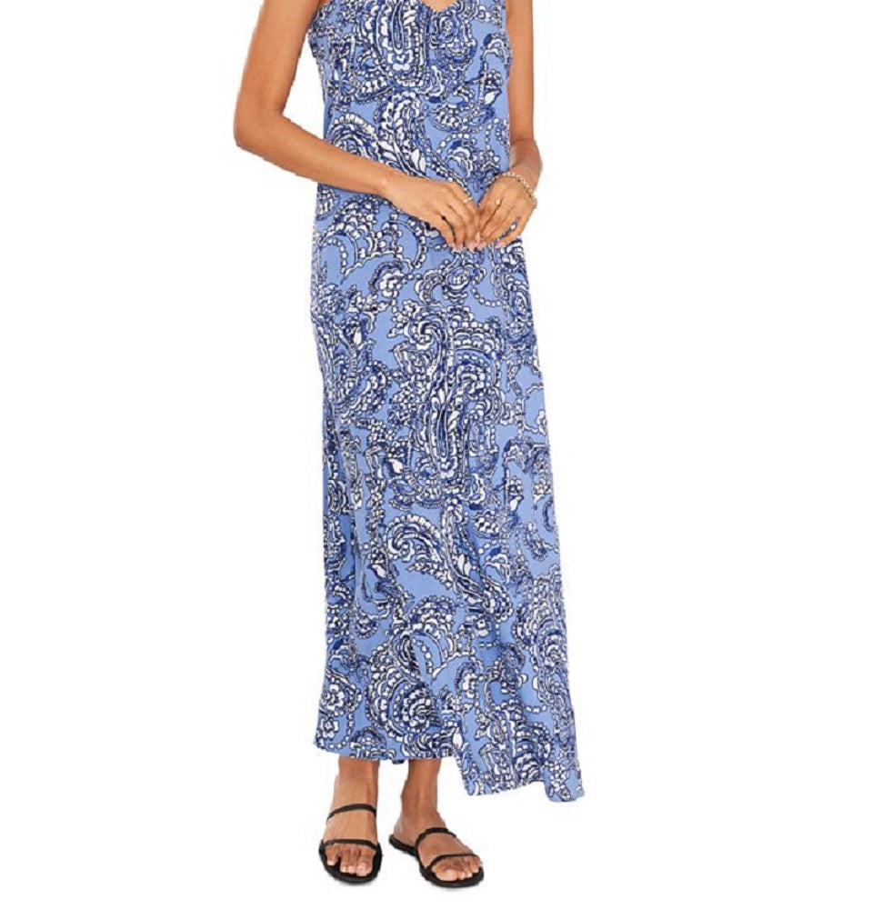 Vestido longo feminino com estampa paisley da Vince Camuto, azul