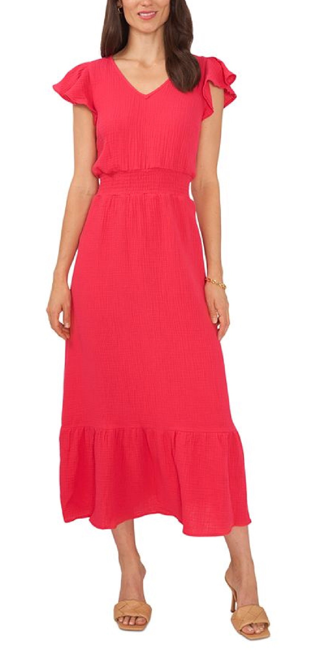 Vestido longo feminino Vince Camuto em chiffon e gaze, branco, tamanho médio