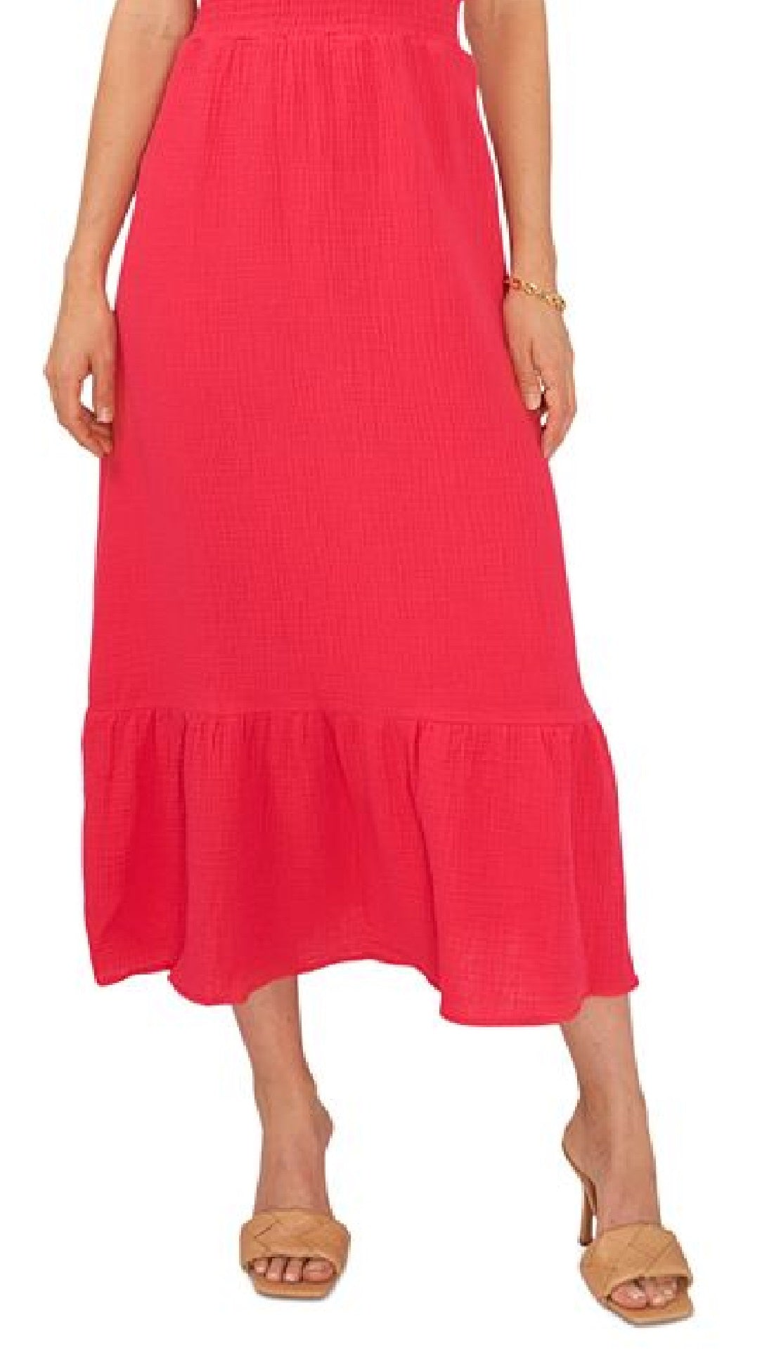 Vestido longo feminino Vince Camuto em chiffon e gaze, branco, tamanho médio