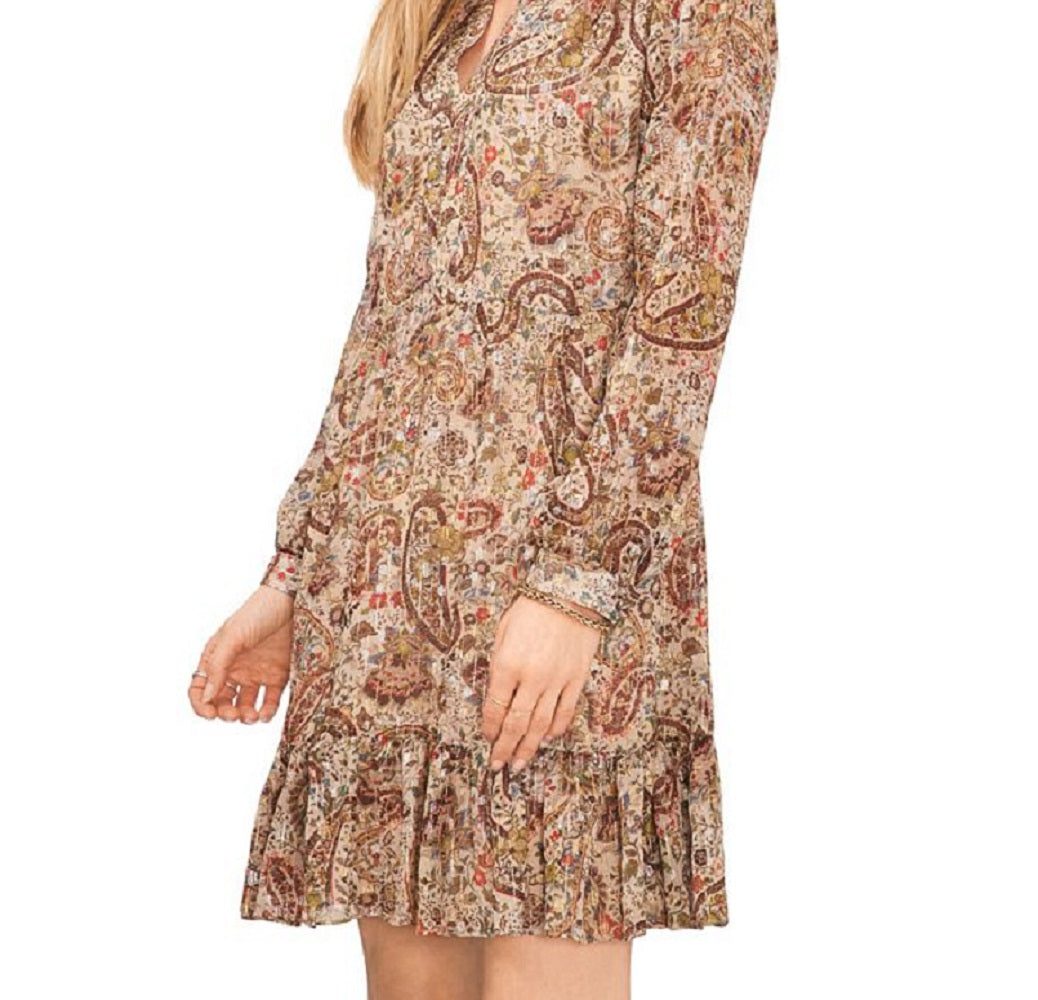 Vestido feminino Vince Camuto de manga comprida com decote em V, marrom, tamanho extragrande