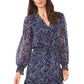 Vestido feminino Vince Camuto de chiffon com babados e manga comprida, azul, tamanho grande