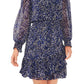 Vestido feminino Vince Camuto de chiffon com babados e manga comprida, azul, tamanho grande