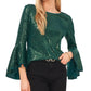 Vince Camuto Blusa feminina com lantejoulas e manga sino, verde, tamanho médio