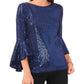 Blusa feminina Vince Camuto com manga sino e lantejoulas, azul, tamanho GG