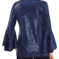 Blusa feminina Vince Camuto com manga sino e lantejoulas, azul, tamanho GG