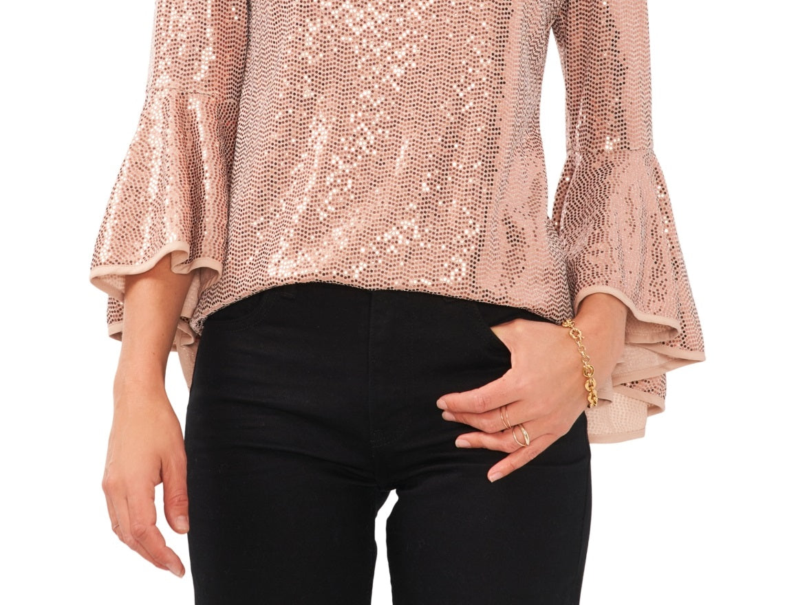 Blusa feminina Vince Camuto com manga sino e lantejoulas, rosa