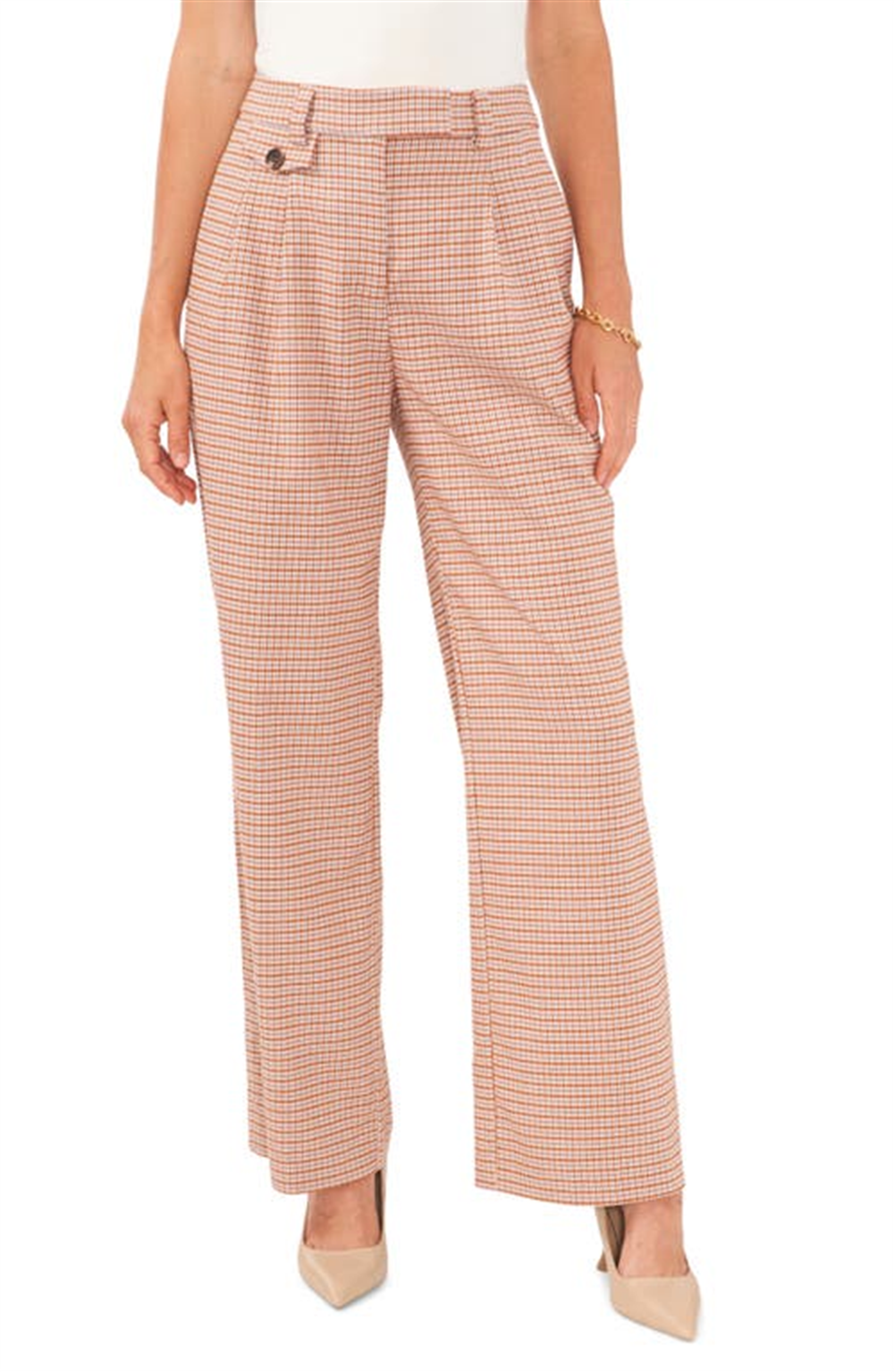 1. Calça larga xadrez State Checker, laranja, tamanho 10