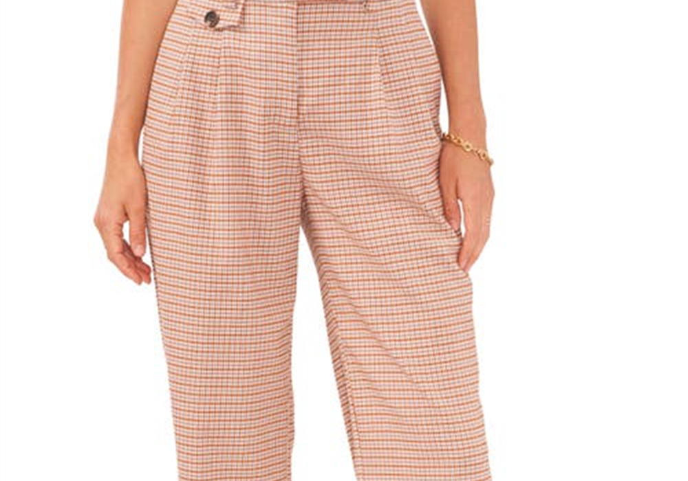 1. Calça larga xadrez State Checker, laranja, tamanho 10