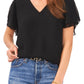 Blusa feminina Vince Camuto com decote em V e manga tulipa, preta, tamanho pequeno
