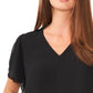 Blusa feminina Vince Camuto com decote em V e manga tulipa, preta, tamanho pequeno