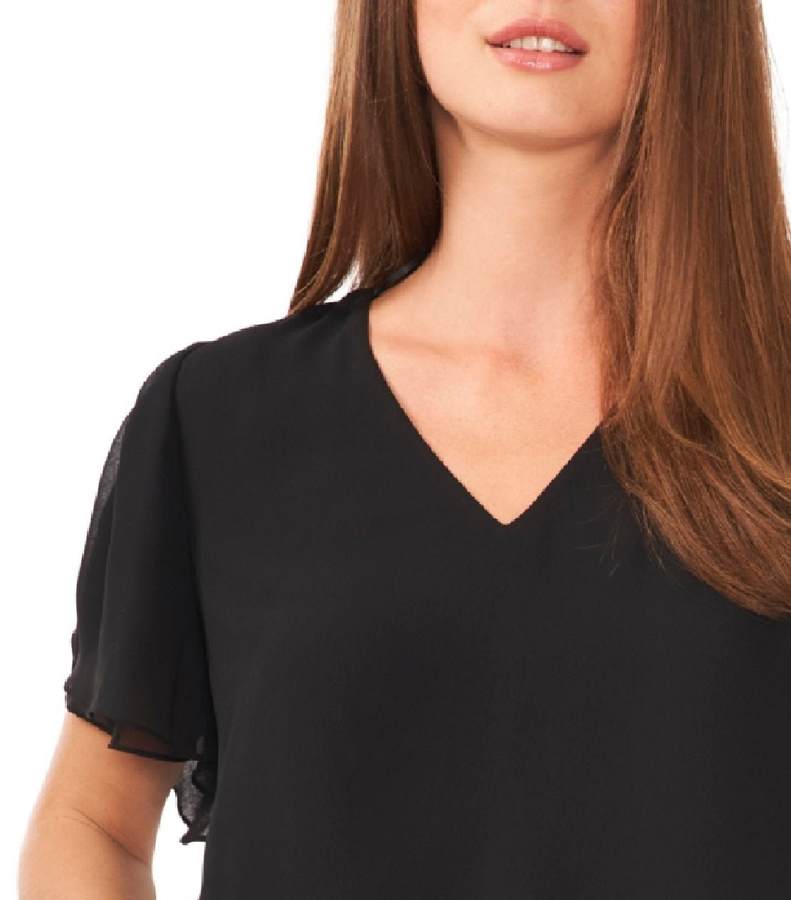 Blusa feminina Vince Camuto com decote em V e manga tulipa, preta, tamanho pequeno