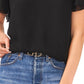 Blusa feminina Vince Camuto com decote em V e manga tulipa, preta, tamanho pequeno