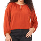 Blusa feminina Vince Camuto de cetim com babados e decote em V, laranja, tamanho 2X