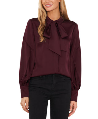 CeCe Women's Long Sleeve Button Up Bow Blouse Purple Size XL