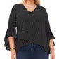 Blusa feminina Vince Camuto com mangas bufantes e decote alto e baixo, preta, tamanho 1X