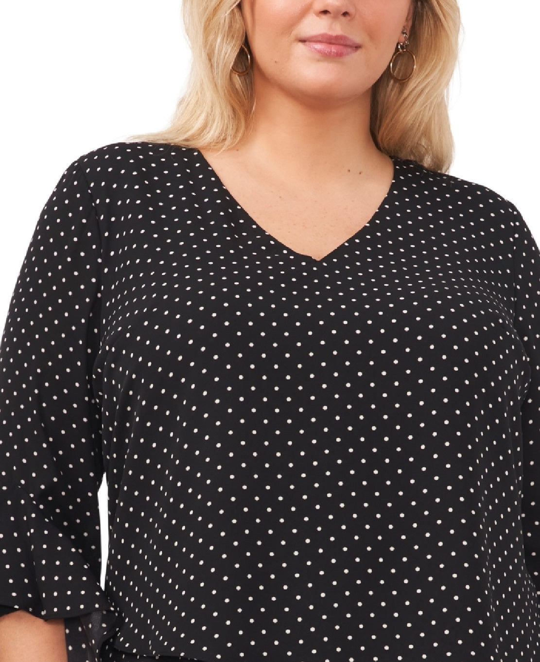 Blusa feminina Vince Camuto com mangas bufantes e decote alto e baixo, preta, tamanho 1X