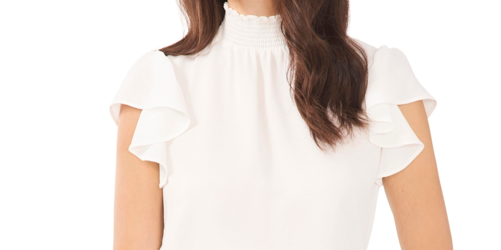 1.STATE Blusa feminina com mangas bufantes e franzidas, branca