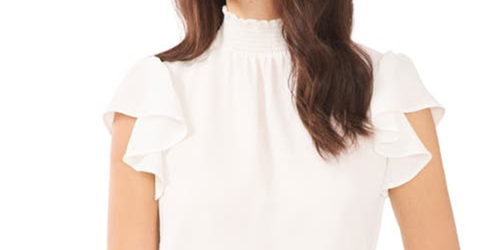 1.STATE Blusa feminina com mangas bufantes e franzidas, branca