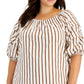 Vestido feminino listrado com manga bolha Vince Camuto marrom tamanho 2X