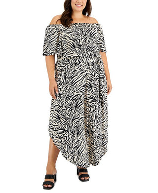 Vince Camuto Women's Animal Print Off The Shoulder Jumpsuit Gray Size 3X