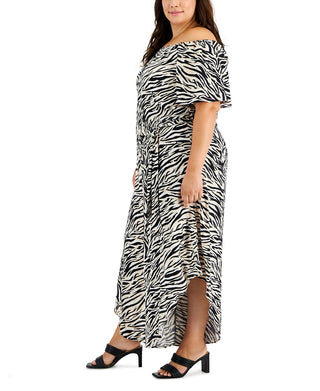 Vince Camuto Women's Animal Print Off The Shoulder Jumpsuit Gray Size 3X