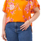 Blusa feminina Vince Camuto Rio Gardens manga esvoaçante laranja tamanho 1X