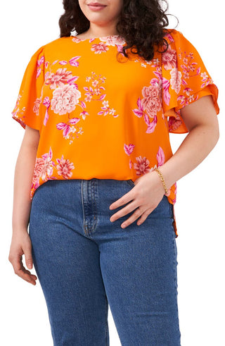 Blusa feminina Vince Camuto Rio Gardens manga esvoaçante laranja tamanho 1X