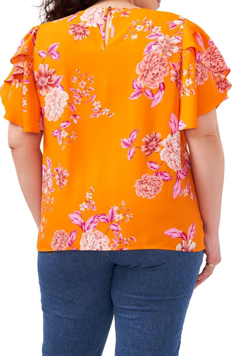 Blusa feminina Vince Camuto Rio Gardens manga esvoaçante laranja tamanho 1X