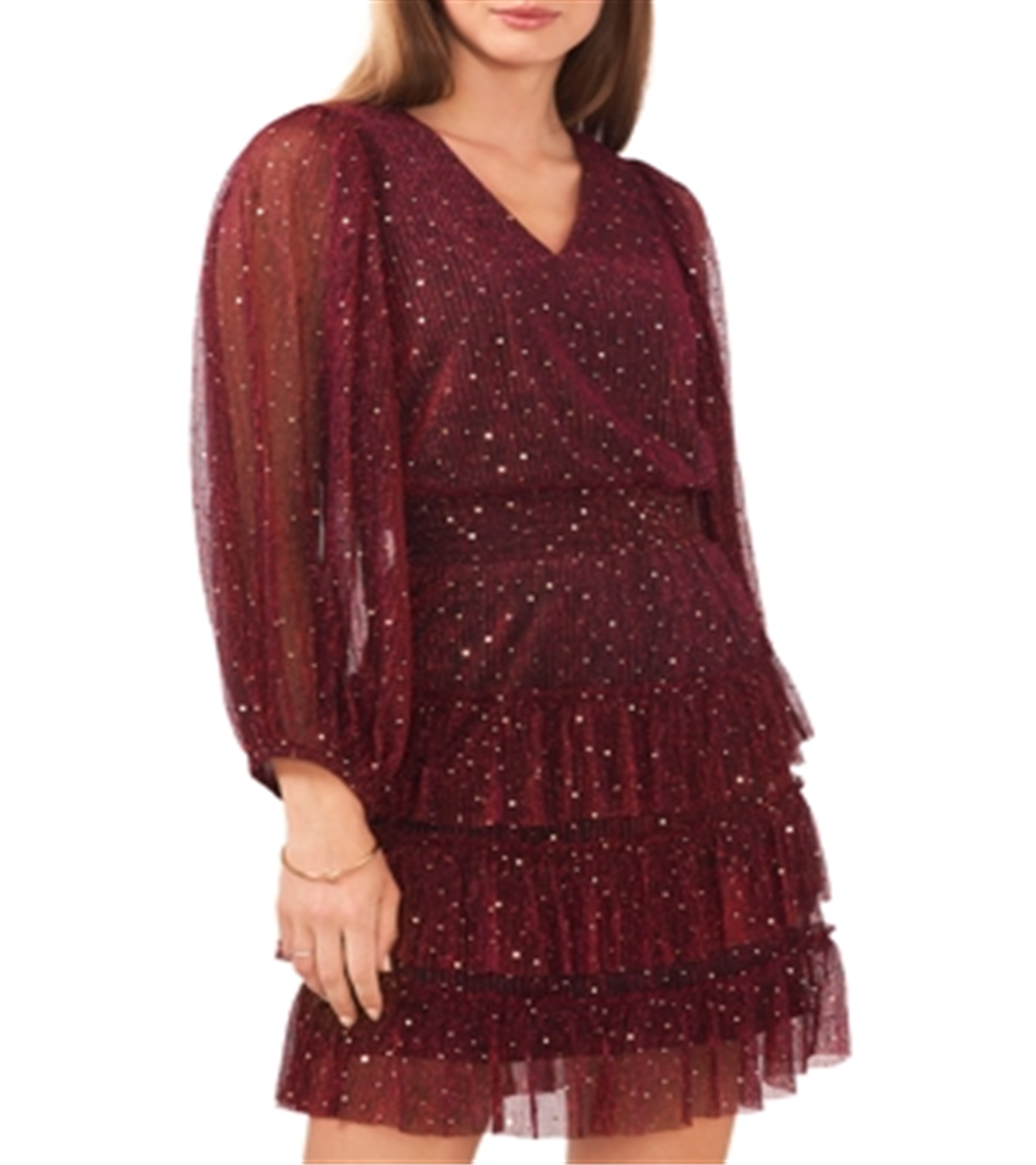 Vestido feminino Vince Camuto com brilho e bolinhas, vermelho, tamanho extrapequeno