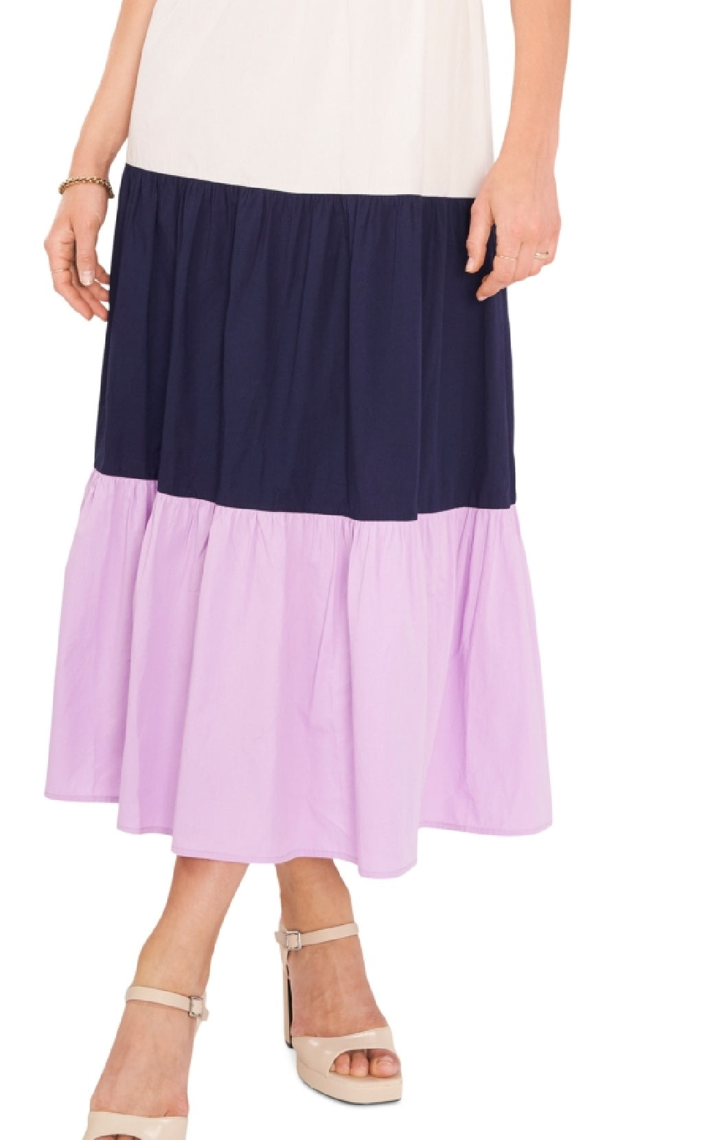 Vestido midi feminino Riley &amp; Rae com blocos de cores, branco, tamanho pequeno