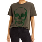 Camiseta feminina Chaser com estampa de caveira cinza, tamanho médio