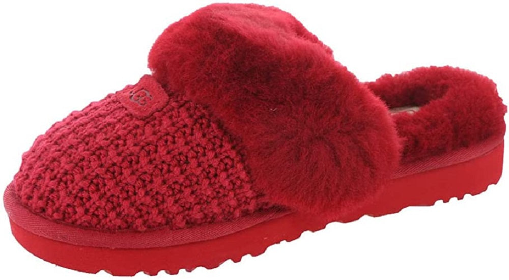 Pantufas femininas UGG de pele sintética aconchegantes, tamanho 7, vermelhas