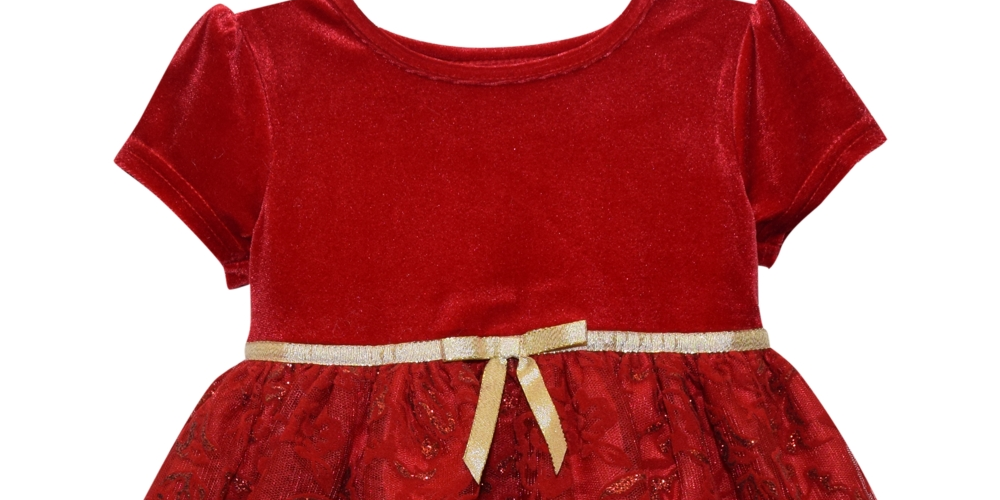 Vestido de veludo flocado com renda e ajuste evasê Blueberi Boulevard para bebê, tamanho 6-9 meses, vermelho