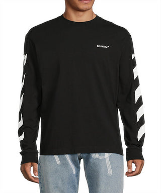 Moletom masculino Off-White Diag Helvetica Logo, preto e branco, tamanho M