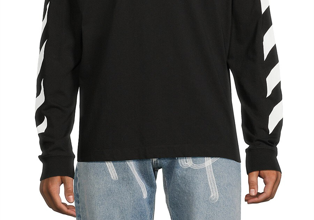Moletom masculino Off-White Diag Helvetica Logo, preto e branco, tamanho M